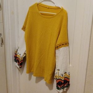 Mustard embroidered sleeve detail long sleeve top
